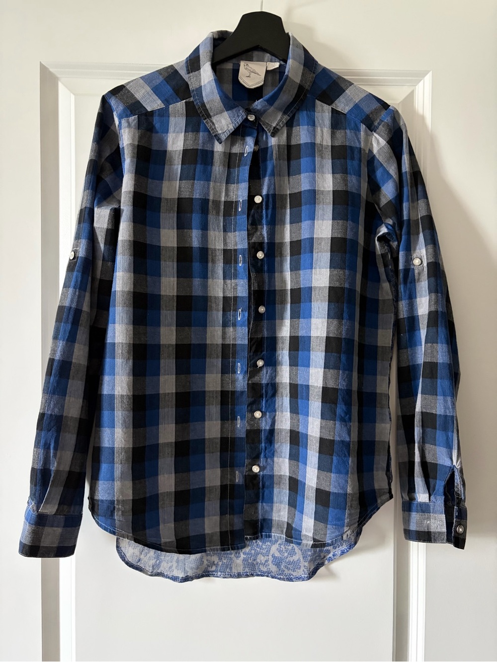 White Crow Blue Plaid Button-Down Shirt S - Picture 5 of 11